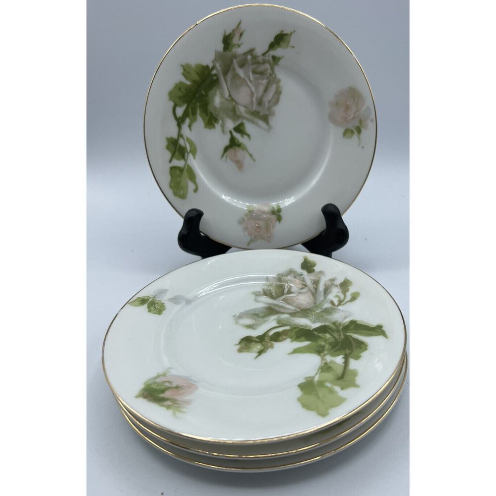 Plates Bread Butter Dessert Silesia Pink Roses Gold Trim Germany 6" Diameter